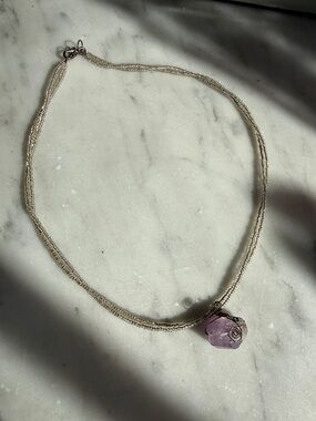 Handcrafted Multi-Strand Necklace with Amethyst Pendant